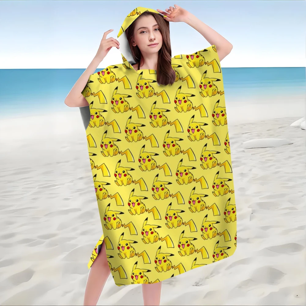 

Pikachu Hooded Beach Towel Robe, Pokemon Microfiber Quick-Dry Bath Poncho, Soft Absorbent Swim Cover-Up for Kids & Adults