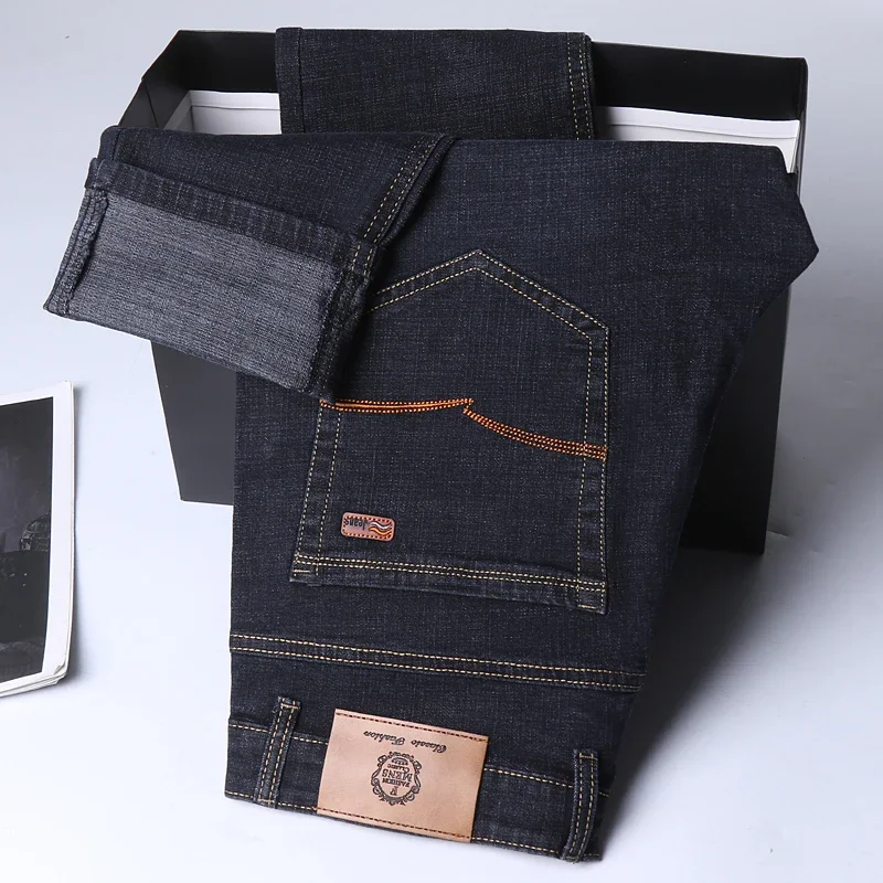 Celana panjang Jeans elastis untuk pria, celana panjang Denim gaya klasik bisnis modis ramping elastis untuk pria 2023