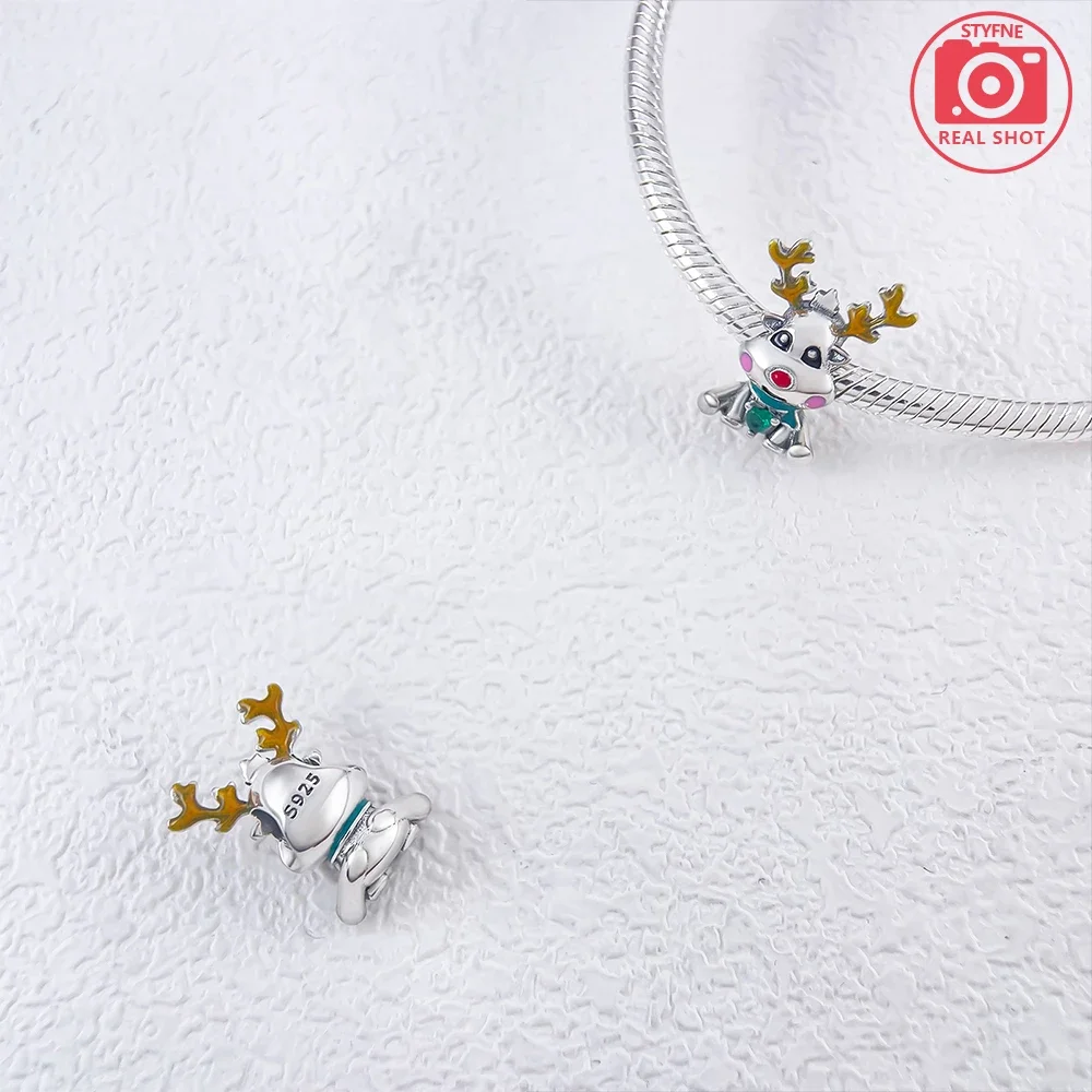 New Silver S925 Christmas Tree & Elk Charms Beads Fit Pandora Original Bracelet Diy for Women Fine Jewelry Gift Patry Matching