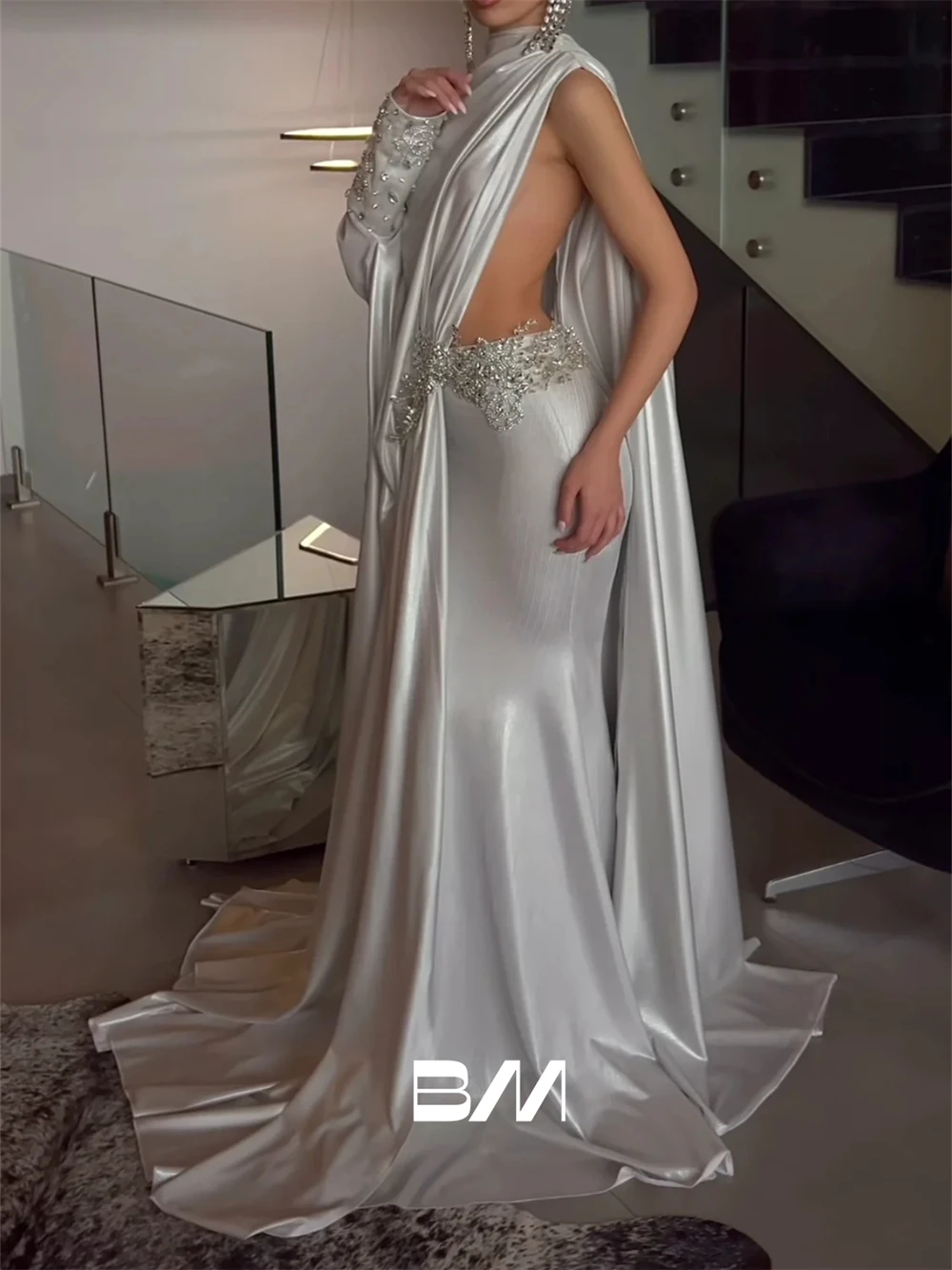 Soft Silky Satin Wedding Dress for Women with Beaded Details Sheath Bride Dresses Elegant Sexy Mermaid Bridal Gown Side Cut-out