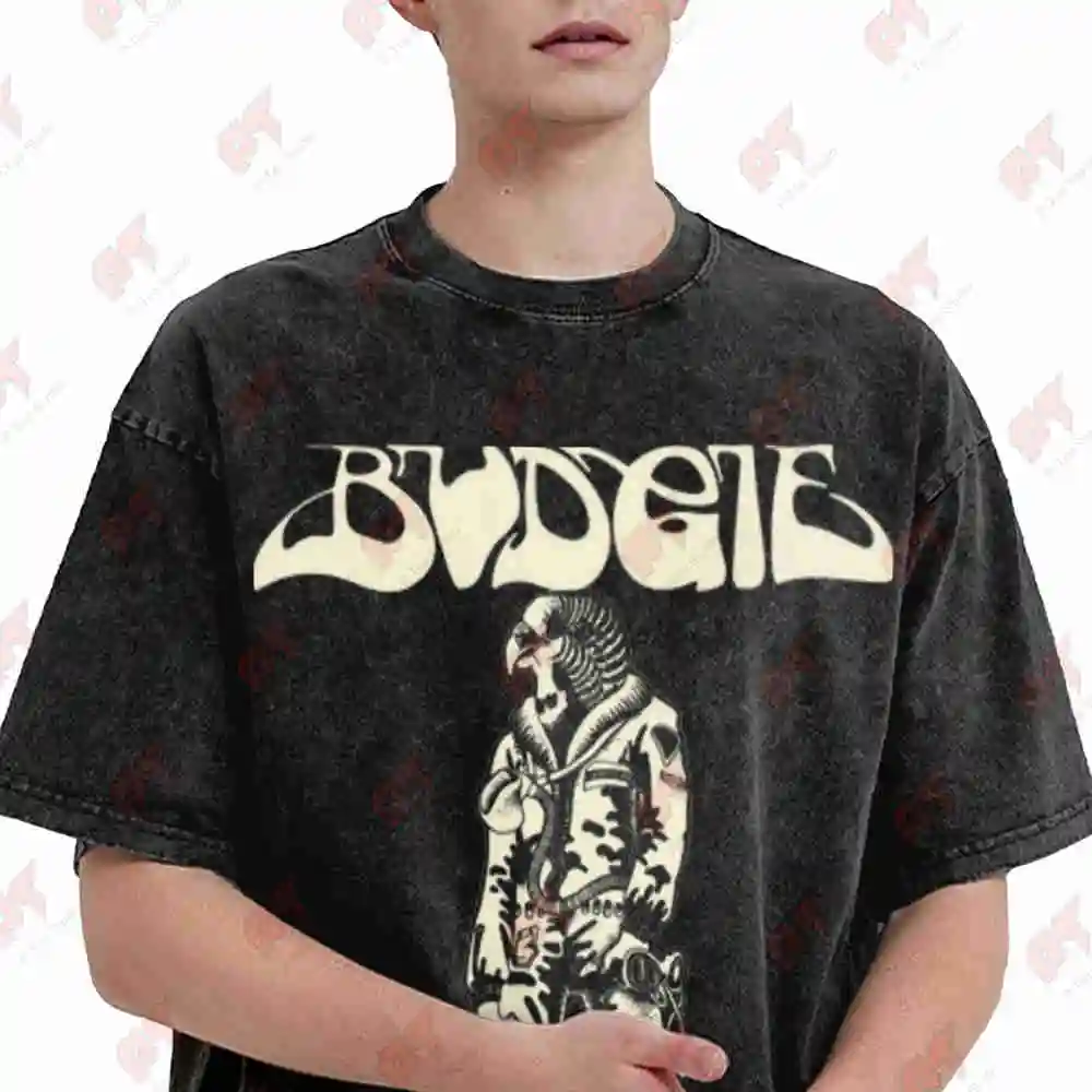 Funny Budgie Black Text Themed Events Vintage Washed Tee Pure Cotton T-Shirt