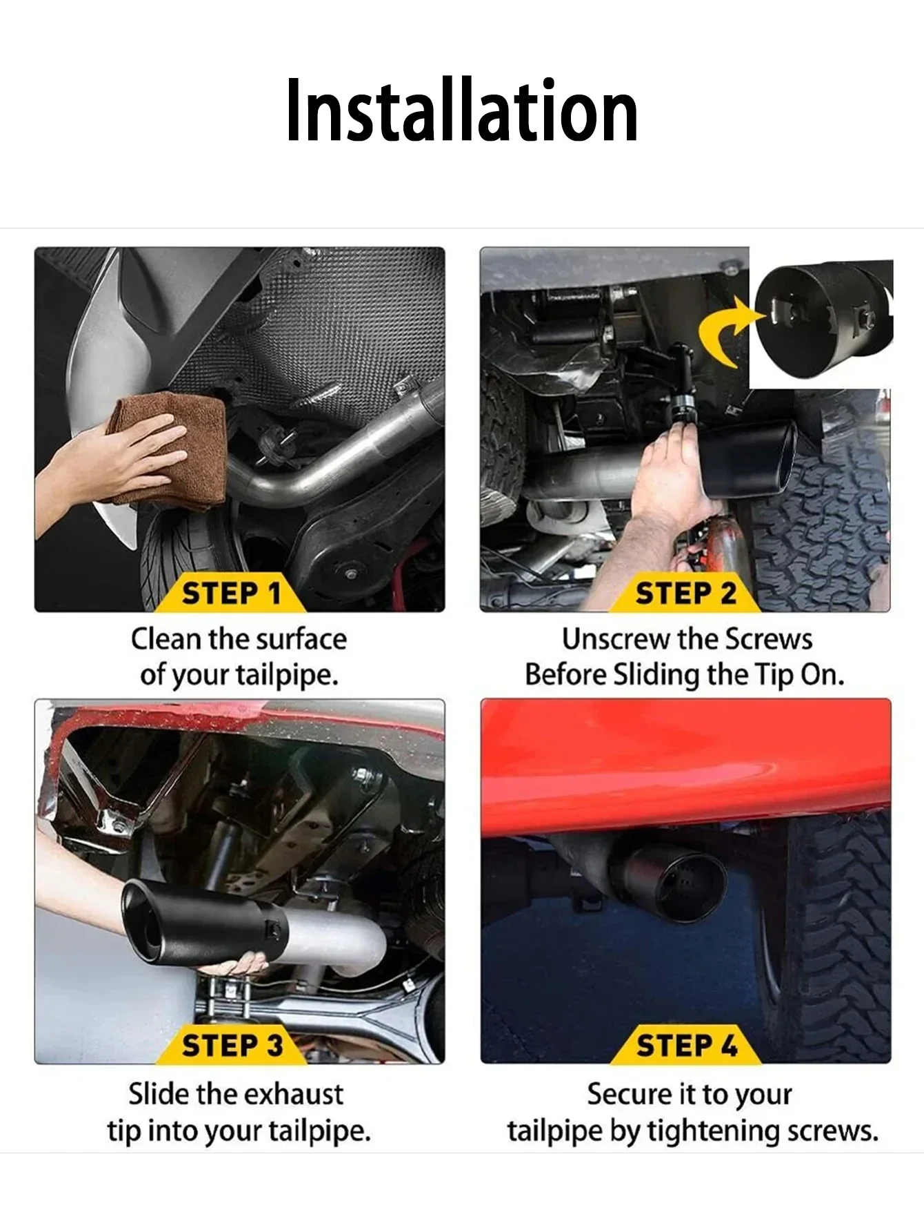 طرف كاتم صوت عادم السيارة مستدير من الفولاذ المقاوم للصدأ بمنفذ واحد ، أنبوب ذيل أسود ، جزء تعديل ، ملحق تلقائي #5