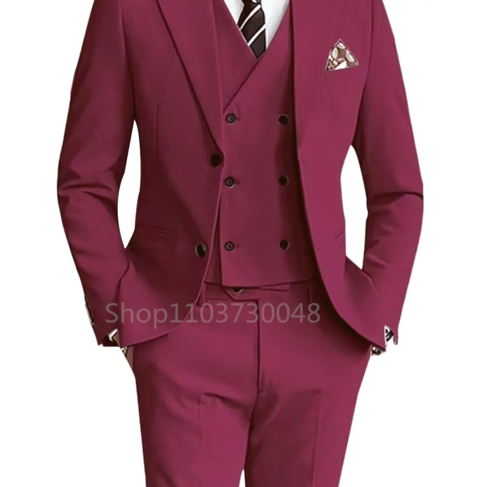 

Latest Solid Formal Men's Suit Slim Fit Elegant Groom Tuxedos Wedding Business Party Suits 3 Pieces Sets