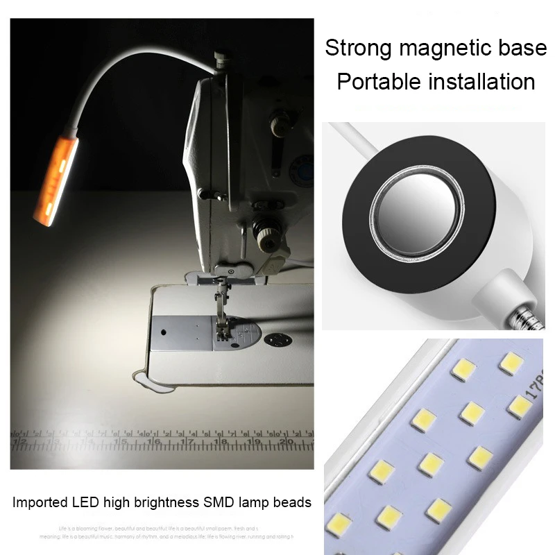 LED-Nähmaschinenbeleuchtungslampe, Touch-Dimmung, industriell, 10/30 LED-Licht, 360° ° Flexibel verstellbar für adsorbierte Basis-Arbeitslampen – Detail 9