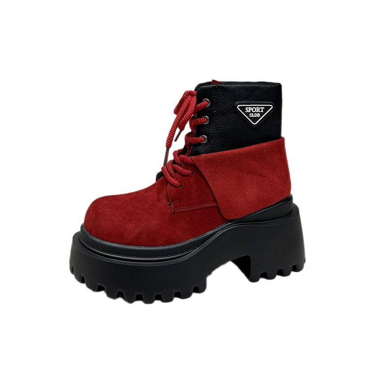NEW Designer Women High Platform Ankle Boots Suede Leather Shoes Woman Autumn Winter Snow Boots Trend Walking Botas Mujer 8.5CM