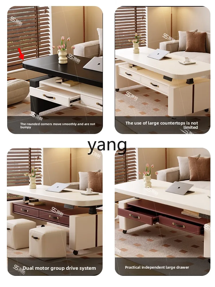 YJQ الخشب الصلب متعددة الوظائف رفع طاولة القهوة طاولة الطعام غرفة المعيشة شقة صغيرة درج شرفة طاولة شاي صغيرة