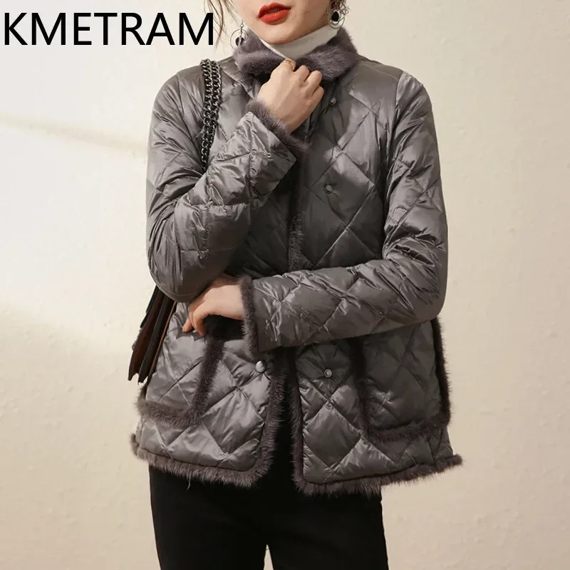 KMETRAM Mink Fur White Goose Down Coats Fashion New in Outwears Elegant Puffer Jacket Winter Clothes Women 2024 Winterjas Dames