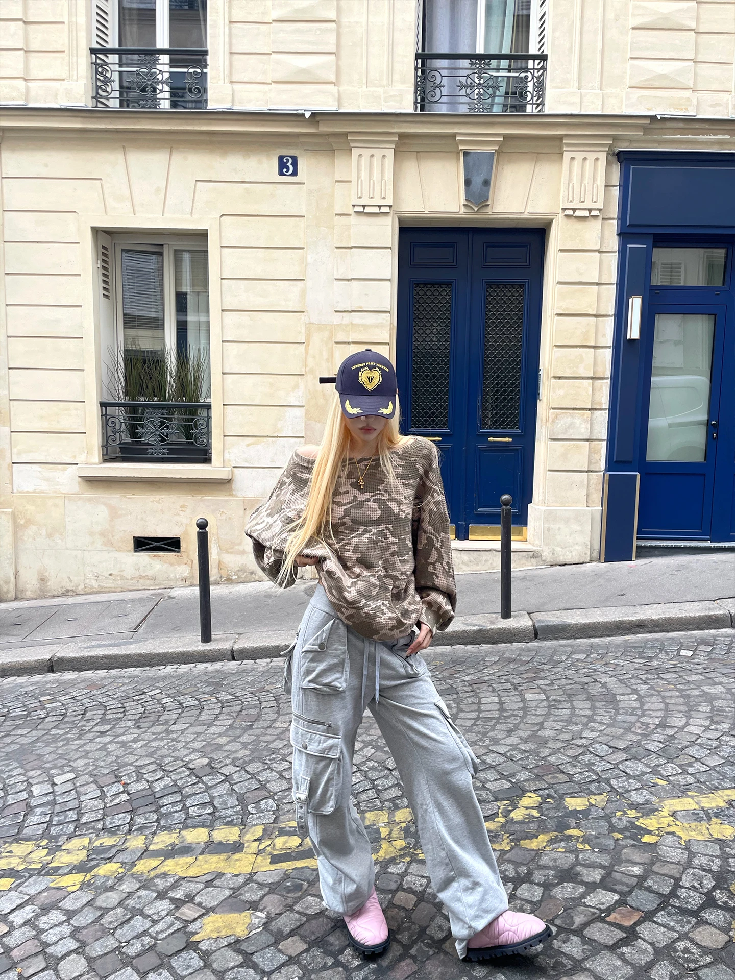 Rase Le Sol Grey Workwear Wide Leg Pants Casual Multi-Pocket Trousers Low Waist Cotton Comfortable Loose Fit Straight Leg