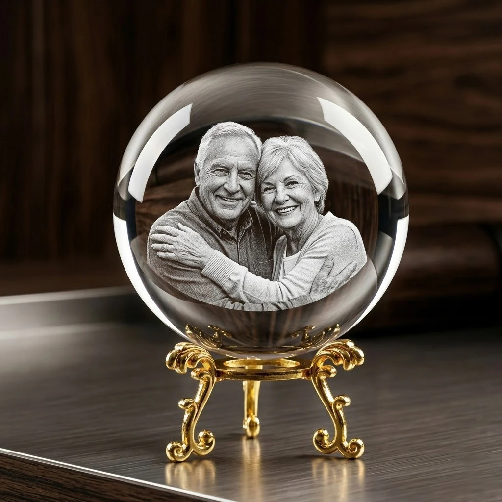 Custom Photo Crystal Ball Personalized Glass Sphere with Laser Engraving  Picture Text for Pets Baby Couple Family Wedding Gift