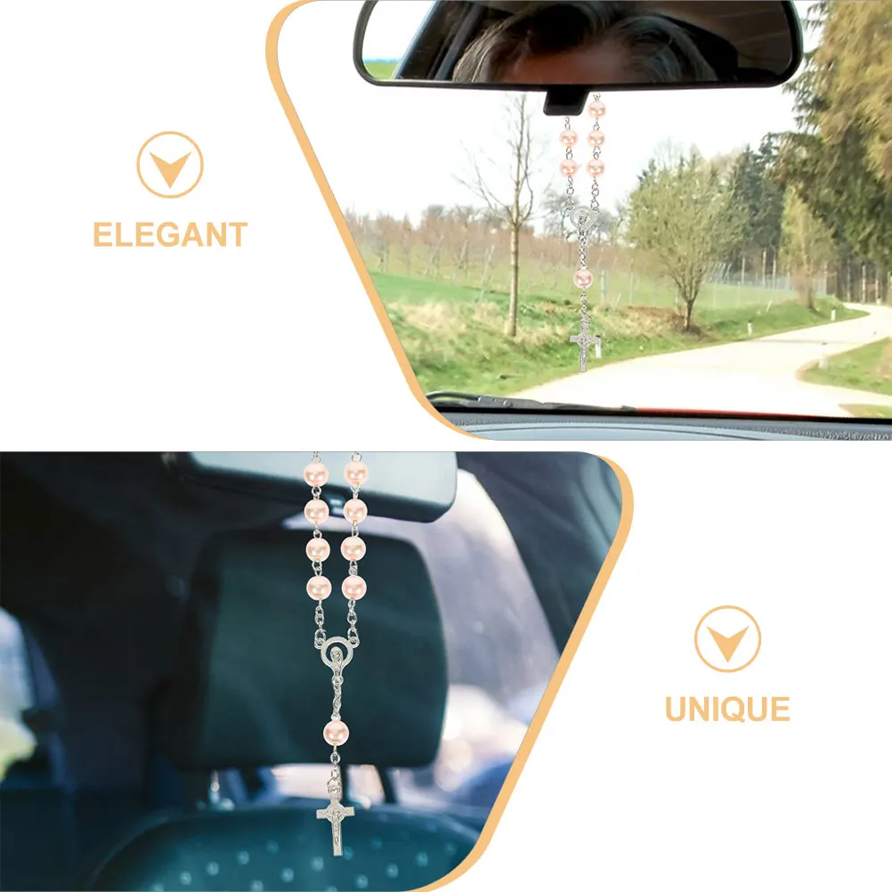

2Pcs Car Rearview Mirror Decoration Beads Crucifix Auto Rosary Religious Faith Style Catholic Beads Cross Pendant Vehicle