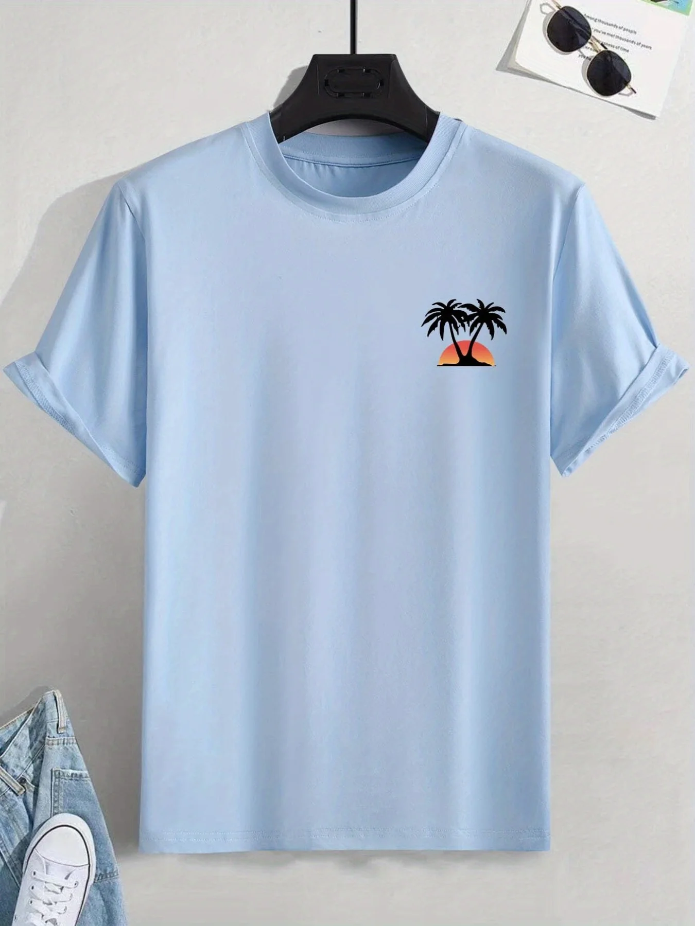 Men's Summer Loose Fit  100 Cotton Palm Tree Graphic Print T-shirt Tops