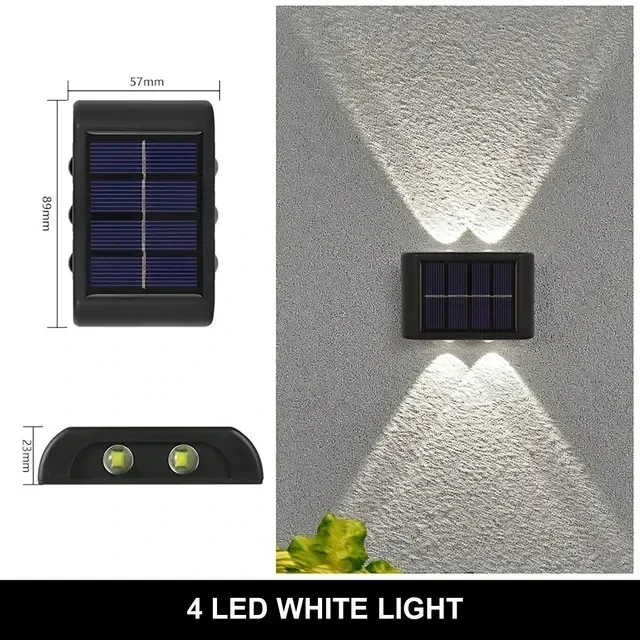 Buitenwandlamp op zonne-energie, 12 LED's, waterdicht tuinlicht, binnenplaatsbalustrade, decoratieve sfeerlamp, lichtgevende zonnelamp naar beneden