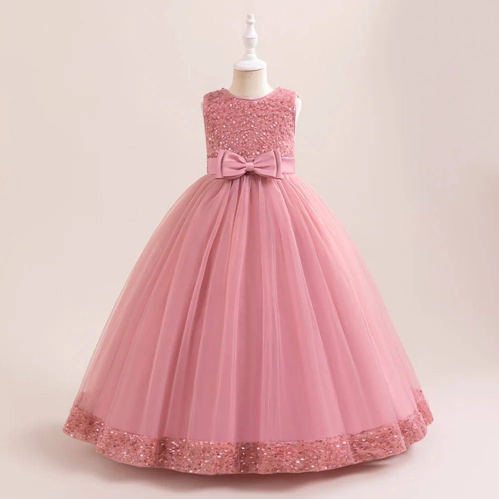 Elegant Princess Sequin Girl Dress Christmas Costume Kids Bow Birthday Dresses For Girl Wedding Party Dresses Children Ball Gown