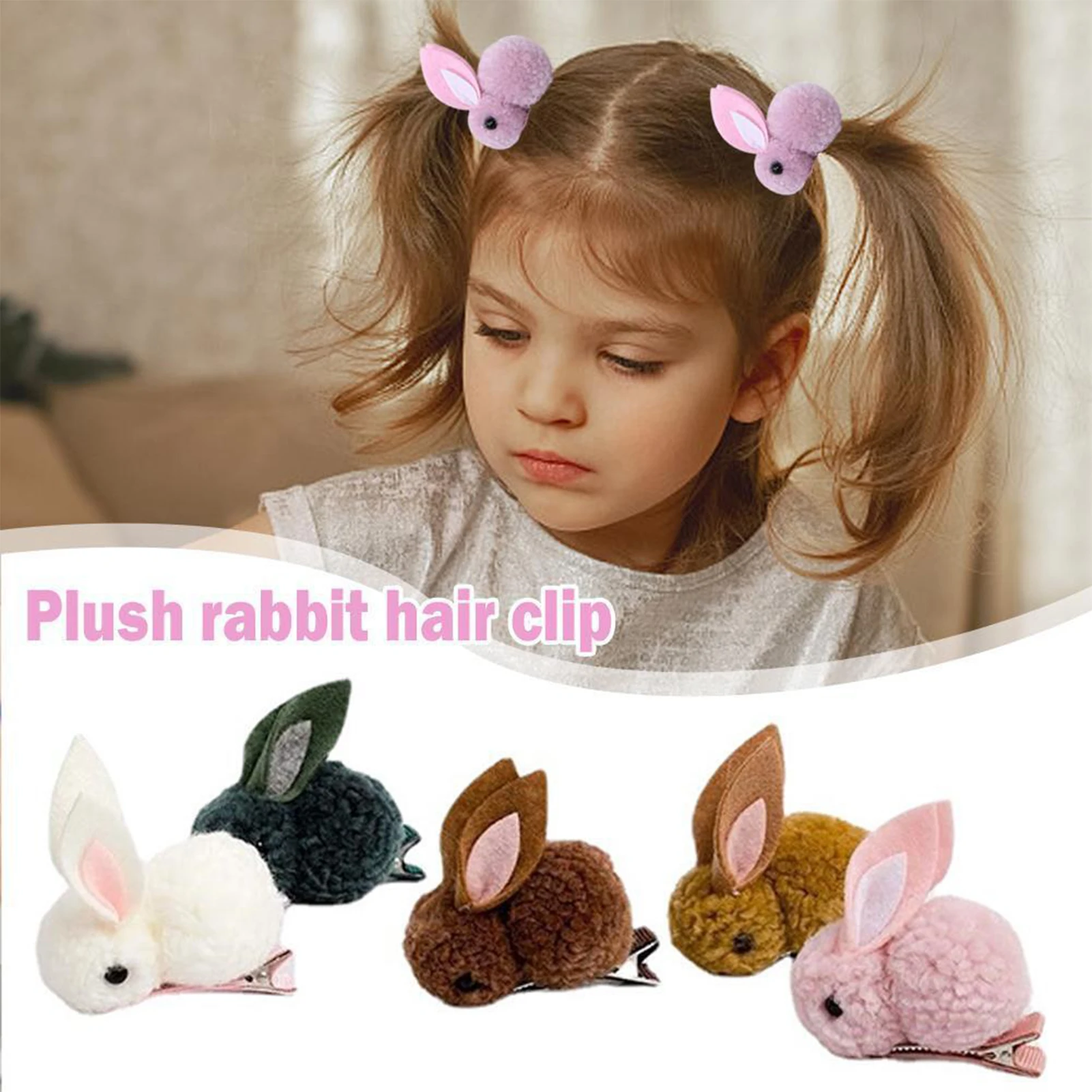 Bunny Hair Clips Hair Band Cute Stuffed Rabbit Barrettes Hair Scrunchie for Girls Students Hair Accessories