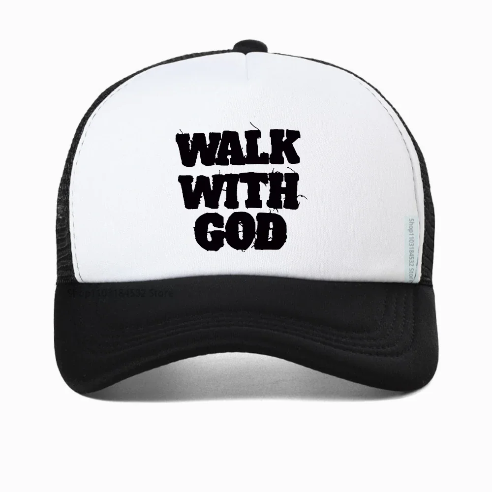 

WALK WITH GOD Christian baseball cap Faith Slogan Print mesh trucker hat Unisex summer Breathable adjustable snapback hats