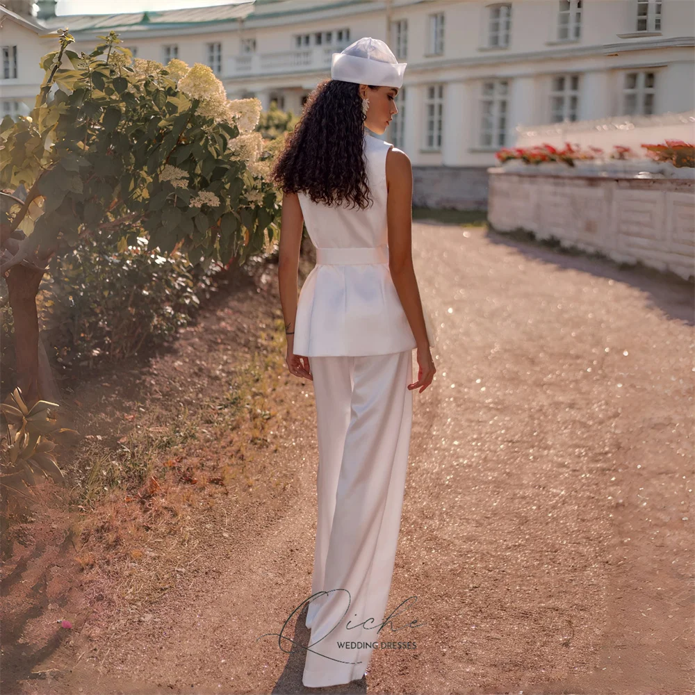 QICHE elegante mono De boda De flores para mujer 2026 con cuello en V De dos piezas sin mangas cinturón De satén Vestido De fiesta Vestido De Novia personalizado