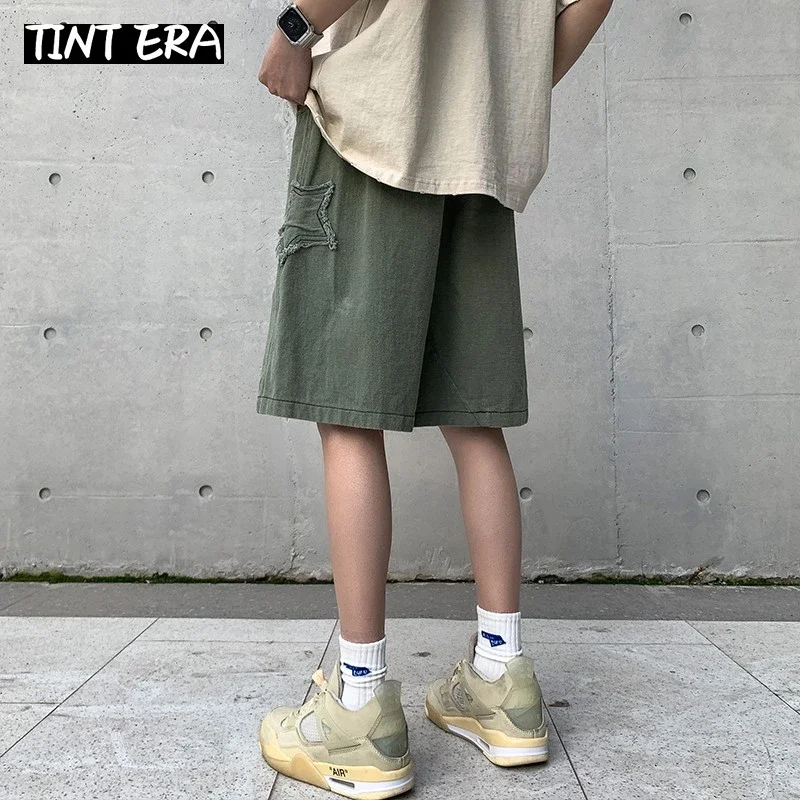 TINT ERA-Culotte en Denim pour Homme, Streetwear, Star Coréen, Harajuku, Poche, Hip Hop, Cargo, Short en Jean, Grunge, Bermudas, Y2K