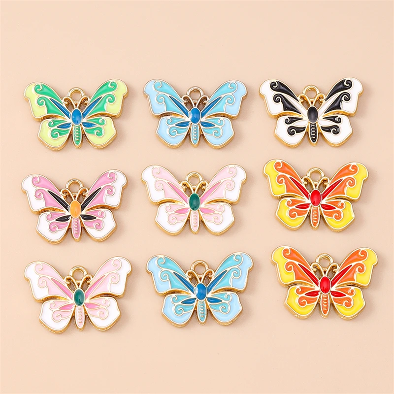 

20pcs 15x22mm Cute Colorful Enamel Animal Butterfly Charms Pendants for Jewelry Making Earrings Necklaces Bracelets Accessories