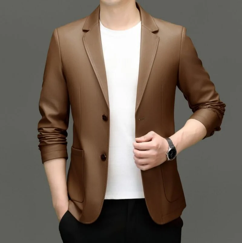 8557 Sheep Leather Casual Suit Men\'s Jacket Slim Spring and Autumn Thin Section Black Brown