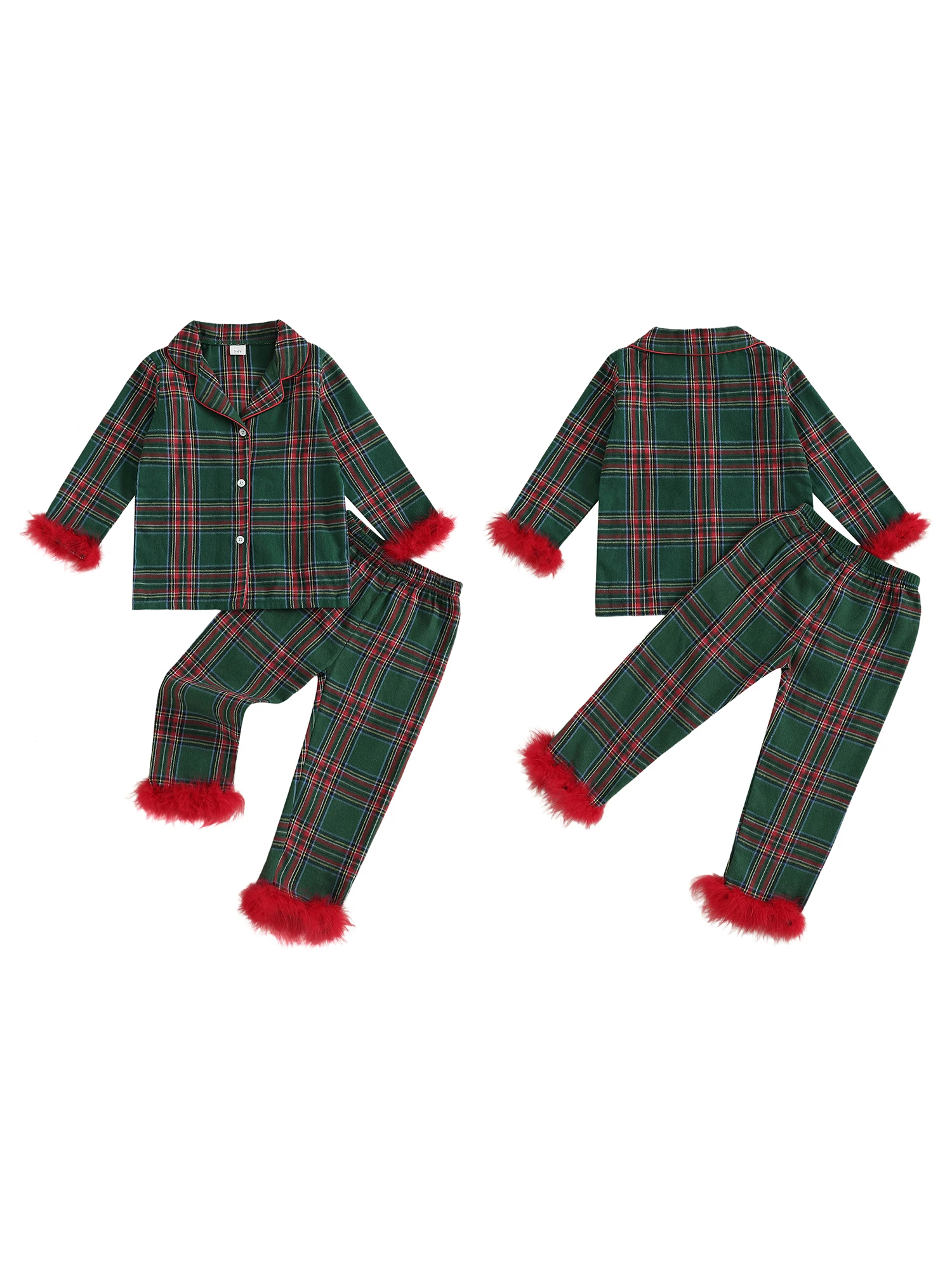 Winter Plaid Pajama Set with Faux Fur Trim 2