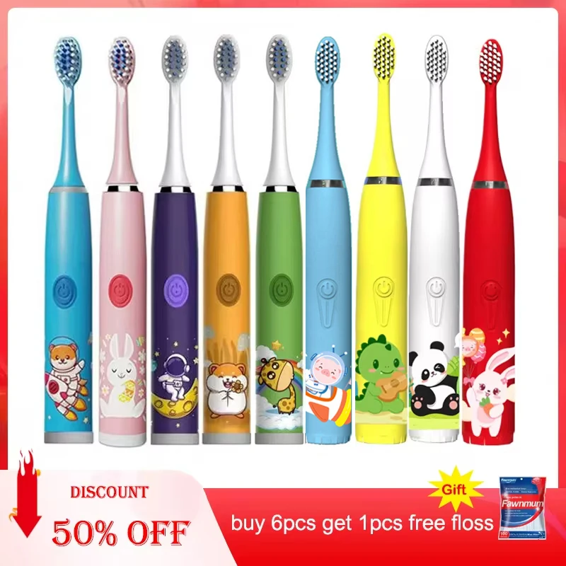 Brosse à dents électrique sonique USB pour enfants, Rechargeable, colorée, dessin animé, automatique, étanche IPX7, avec têtes de rechange