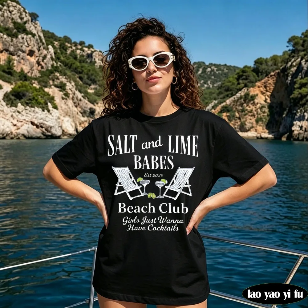 Beach Club T-Shirt Salt and Lime Babes Summer Vacation Tees Women Clothes Leisure Holiday Vacation Tees Graphics T Shirt