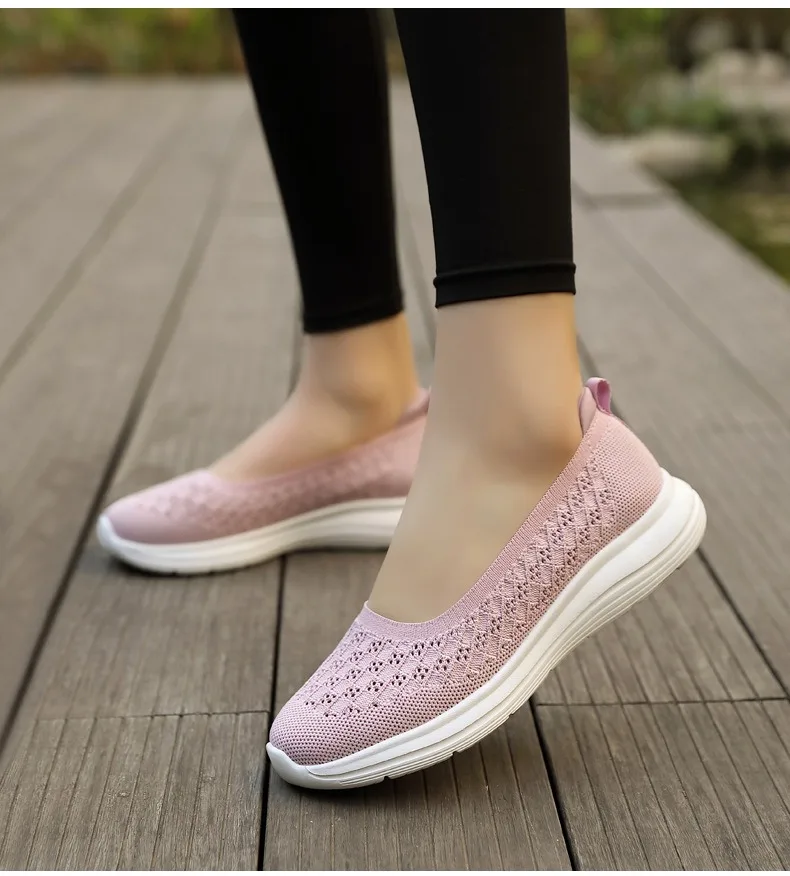 Mocasines transpirables de malla para mujer, zapatillas de deporte de Color sólido, zapatos informales para caminar en verano