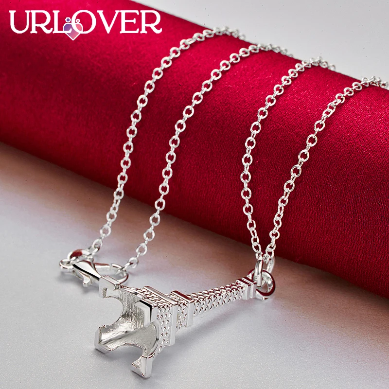 URLOVER 925 Sterling Silver Necklace For Woman Paris Eiffel Tower Pendant Chain Necklaces Lady Party Wedding Fashion Jewelry