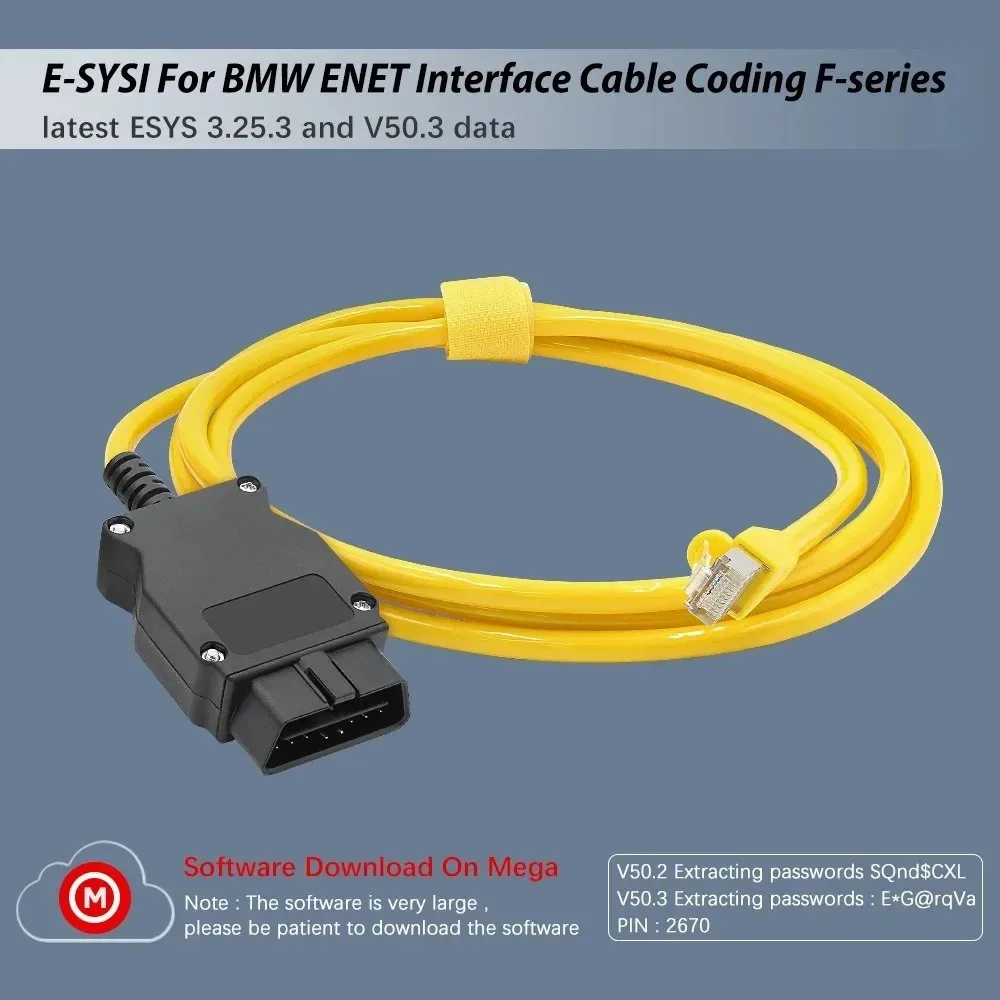 ENET for BMW E-SYS F-Series Ethernet To OBD V50.3 ESYS ENET Data Cable ICOM Coding F-serie Diagnostic Cable Data OBDII Coding