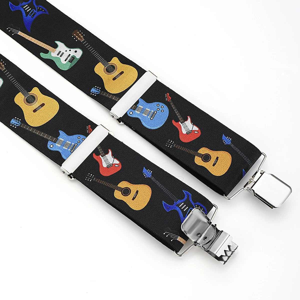 Adjustable Elastic Suspenders with Musical Instrument Patterns for Dress Pants and Suits