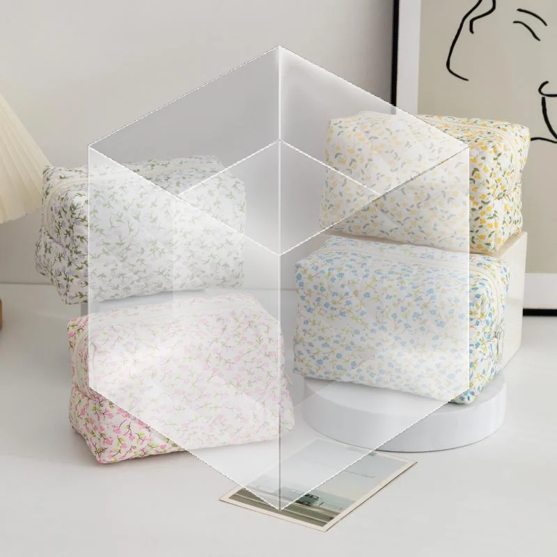 【New】Storage Organizer Floral Puffy Quilted Makeup Bag Flower Printed Cosmetic Pouch Large Travel Cosmetic Bag Makeup Accessory