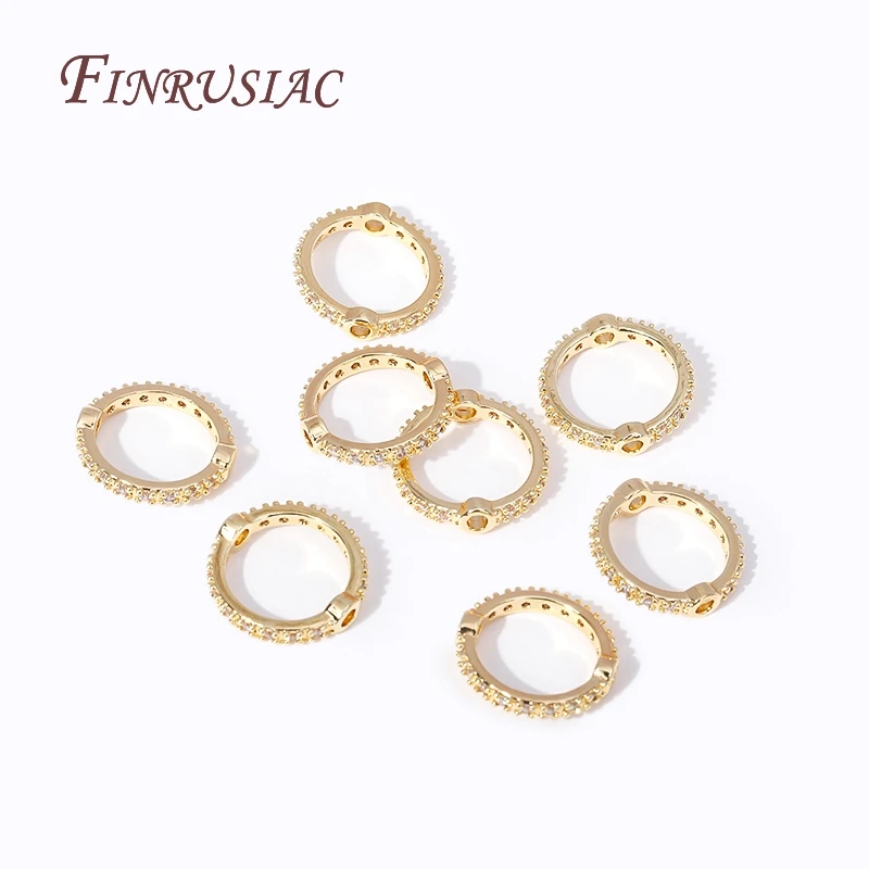 Trendy Brass with Zircon Circle Bead Frames 18K Gold Plated Metal Through Hole Bead Frame Connectors DIY Jewelry Making Supplies