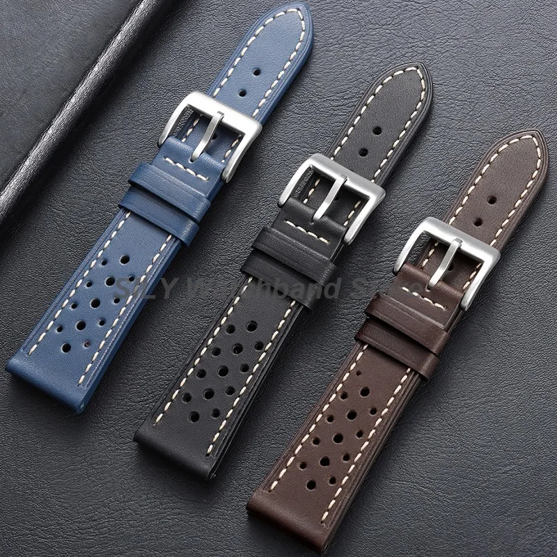 Correas de Reloj de Cuero con Hebilla Plateada, Negra y Oro Rosa de 20mm, 22mm y 24mm para Omega, Seiko, Tissot, para Hombre y Mujer, Deportivas