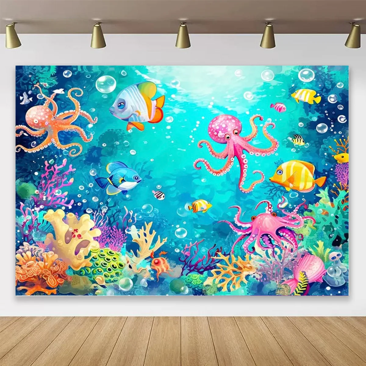 Underwater World Marine Animal Backdrops for Photography Undersea Fish Coral Aquarium Tank Backgrounds Baby Shower Photo Studio