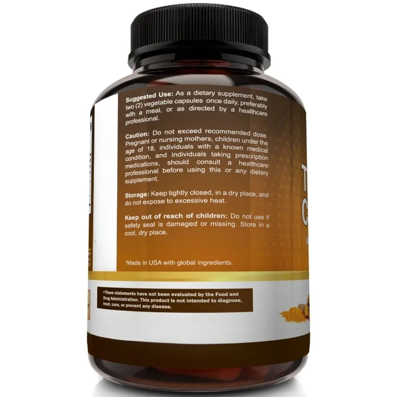 

Turmeric Curcumin Supplement 1650mg with 95% Curcuminoids Black Pepper Bioperine for Enhanced Absorption Supports