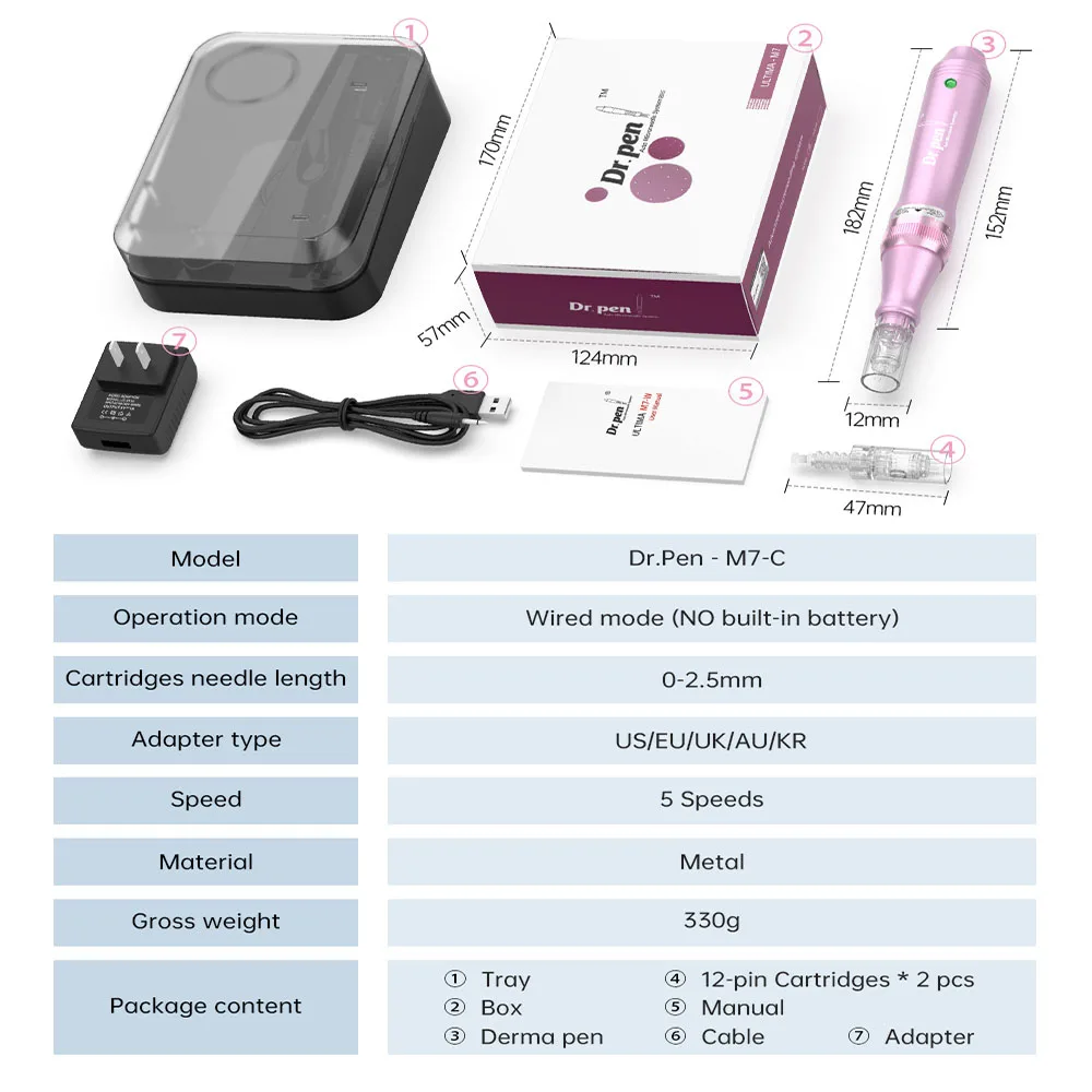 Electric Dr. Pen Ultima M7 12 Pcs Needles Professional Derma Pen Nanoneedles Tatoo Machine Mesotherapy Skincare Tool SPA Care