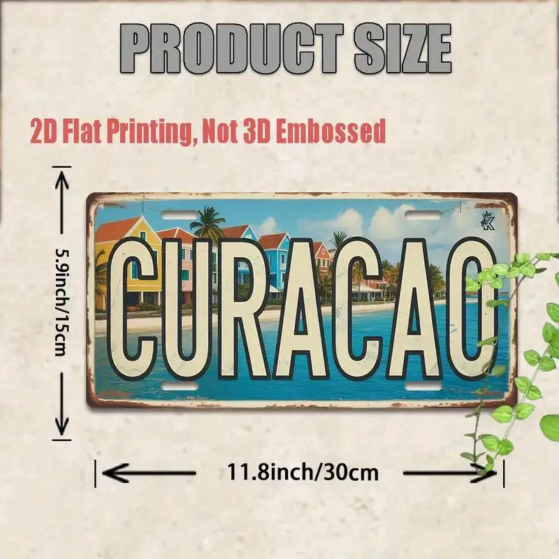 1pc Curacao License Plate Replica - Vintage Caribbean Island-Themed Metal Sign with Curacao Flag & Coat of Arms Design, 11.8"x5. image 4