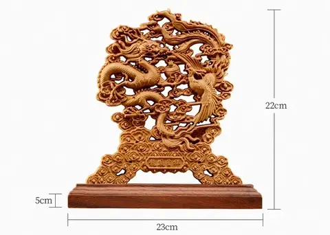 Hög 23 cm ihålig träsnideri, drake Phoenix skulpturdekor 10 best sales träskulptur - №2