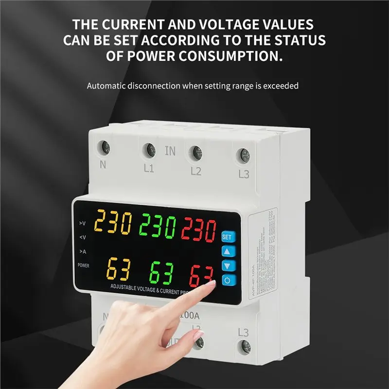 ABCA-Overcurrent/Overvoltage/Undervoltage/Phase Loss Protection Relay 3 Phase 220-380V Voltage 100A Changeover Switch