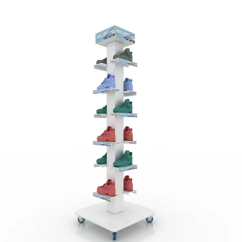 Custom. multi sides Store Rack Design Metall schwarz Bodenst änder Magnets chwebebahn Schuh Display für den Einzelhandel