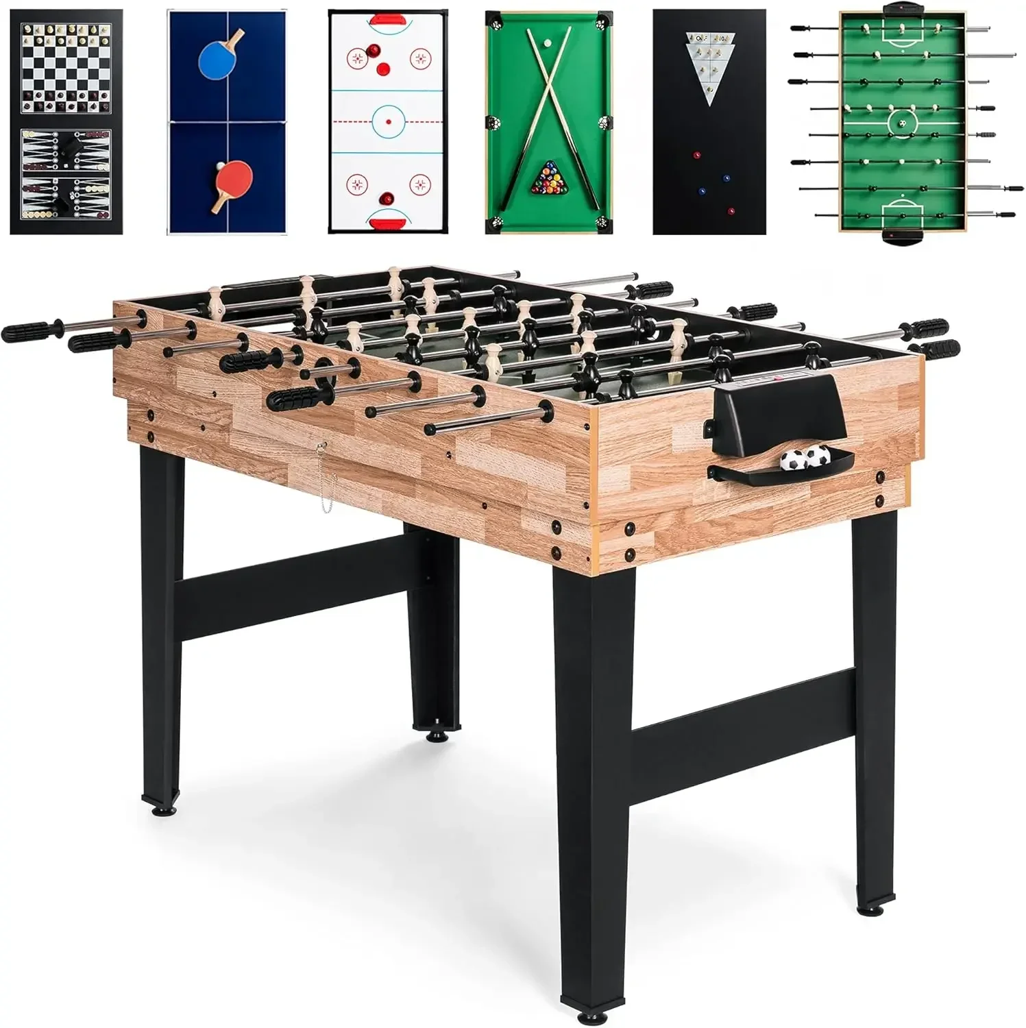 2 x 4 Fuß 10-in-1-Kombi-Spieltisch-Set für Zuhause, Spielzimmer, Freunde und Familie mit Hockey, Tischfußball, Pool, Schaftbrett, Ping-Pong