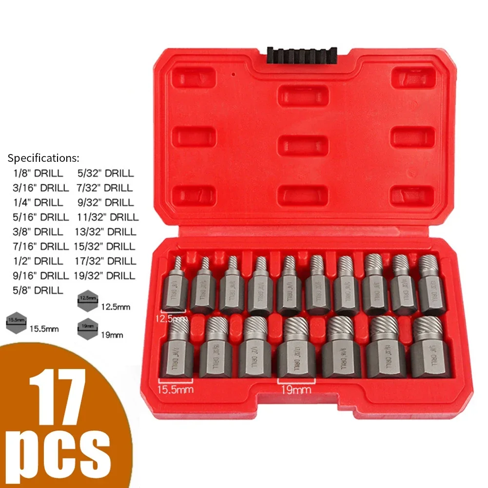 

17Pcs Screw Extractor Kit Alloy Steel Damaged Screw Remover Set Metal Easy Out Drill Bits Bolt Stud Multi-Spline Screw Extractor