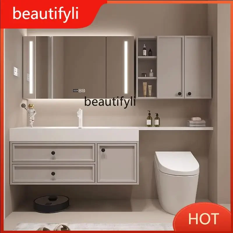 

54Stone Plate Ceramic Seamless Whole Washbin Bathroom Cabinet Combination American Light Luxury Bathroom Table French
