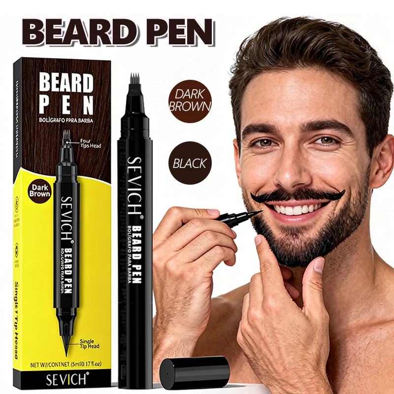 Pluma de relleno de barba para hombre, pluma para teñir Barba, resistente al agua, 2 en 1, pluma moldeadora, tinte temporal portátil, bolígrafos para colorear bigote, doble cabezal