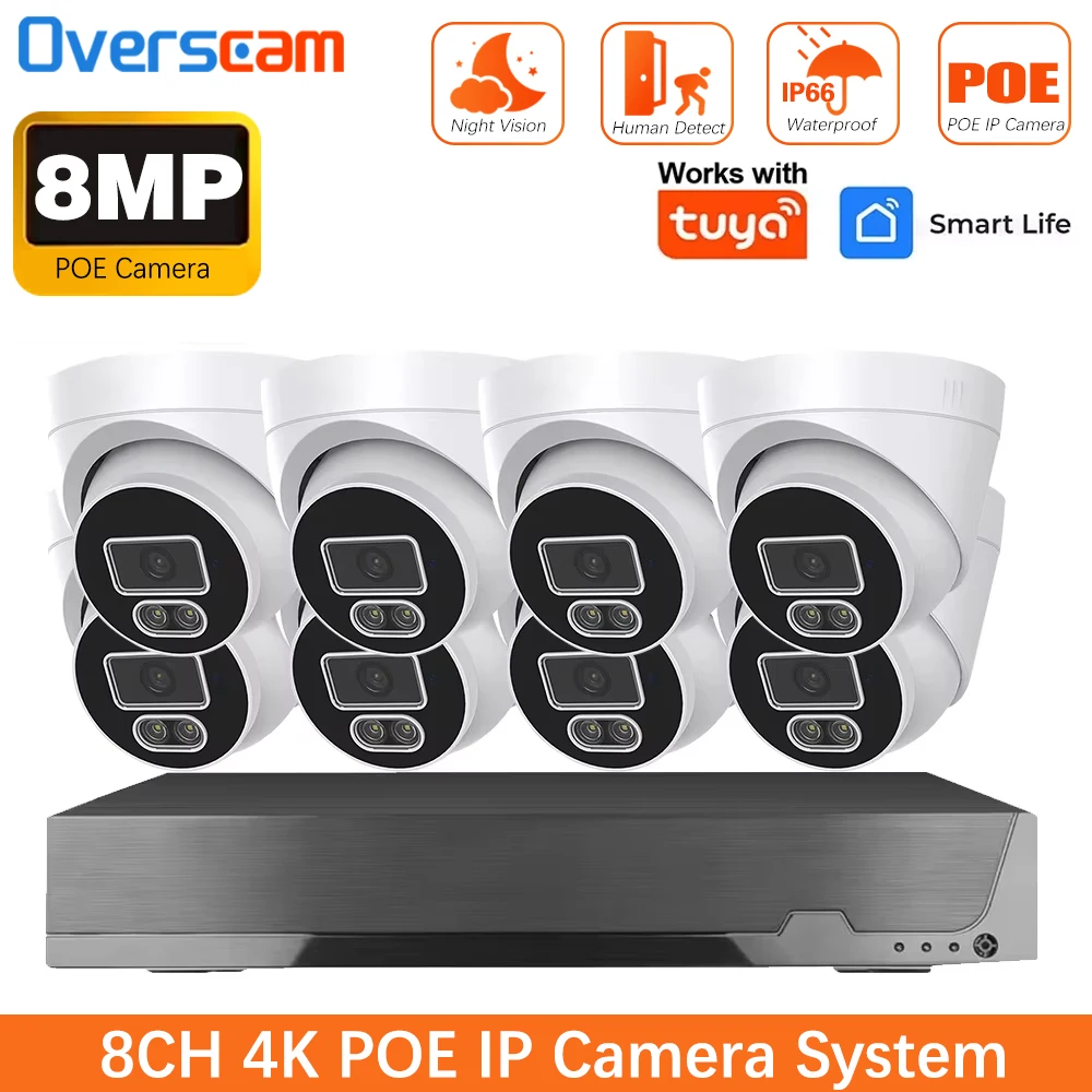 

Комплект IP-камер видеонаблюдения Tuya POE 4K для внутреннего и наружного использования, система Smartlife для дома и улицы, 8-канальный видеорегистратор NVR