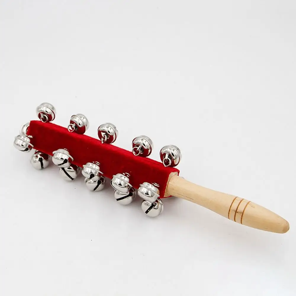 High Quality Red Velvet Cloth 21 Bell Rod Orff Instruments Shaker Musical Toy Hand Rattle Bell Children Toy Hand Cranked Bells