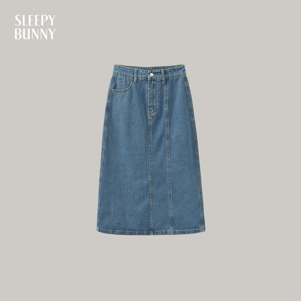 

High Waist Denim Midi Skirt Women Slim Fit Straight A-Line Jean Skirt Side Panel Blue Casual Skirt Spring Daily Office Outfits