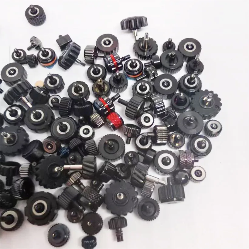 100 قطعة من المعبأة بمقبض فولاذي بالكامل، أنماط مختلفة، مقاسات مختلفة، تاج ساعة أسود، إكسسوارات ساعة مختلطة #2