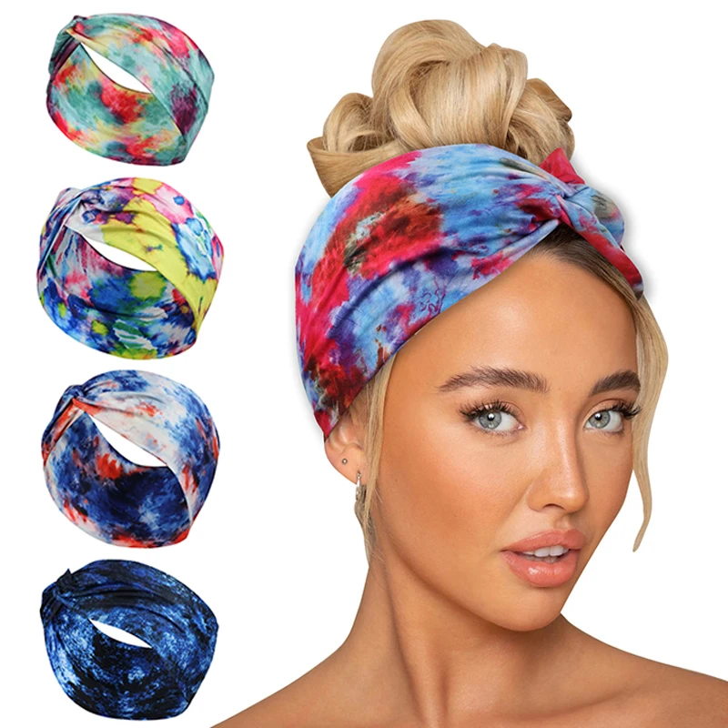 

Boho Tie-Dye Wide Headbands for Women Soft Cotton Headwrap Sports Yoga Sweatbands Girls Hair Bands Accessories Headscarf