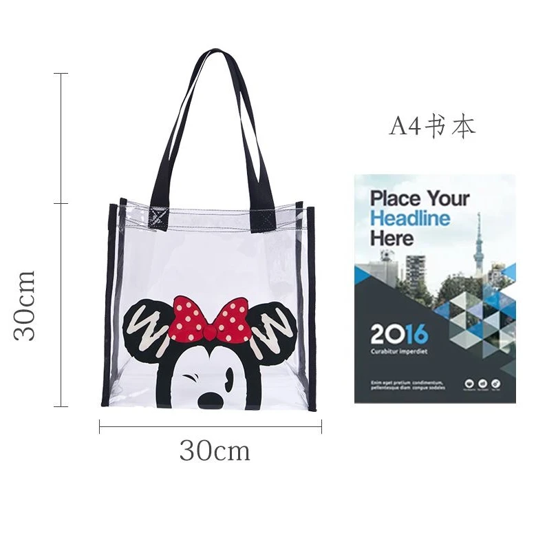 30x30cm Disney cartoon Minnie Solid Color Transparent Women\'s Bag Fashion Large Capacity  Cartoon Cute  Shopping Bucket Bag